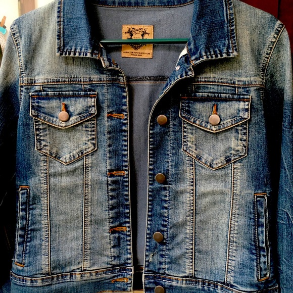 Papaya cropped Jeans jacket/ distressed, Lg. Very cute. Excellent condition. - Picture 1 of 10